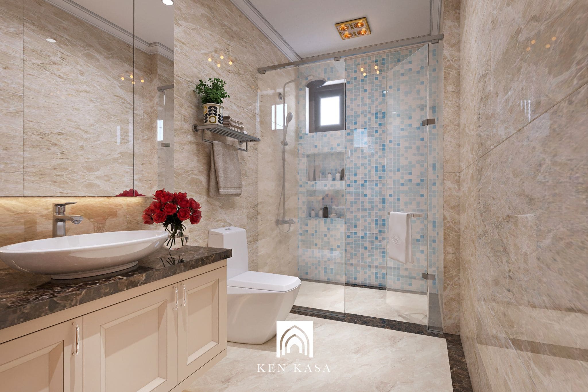 Thiết kế nội thất ph&ograve;ng vệ sinh kh&aacute;ch sạn 3 sao phong c&aacute;ch t&acirc;n cổ điển