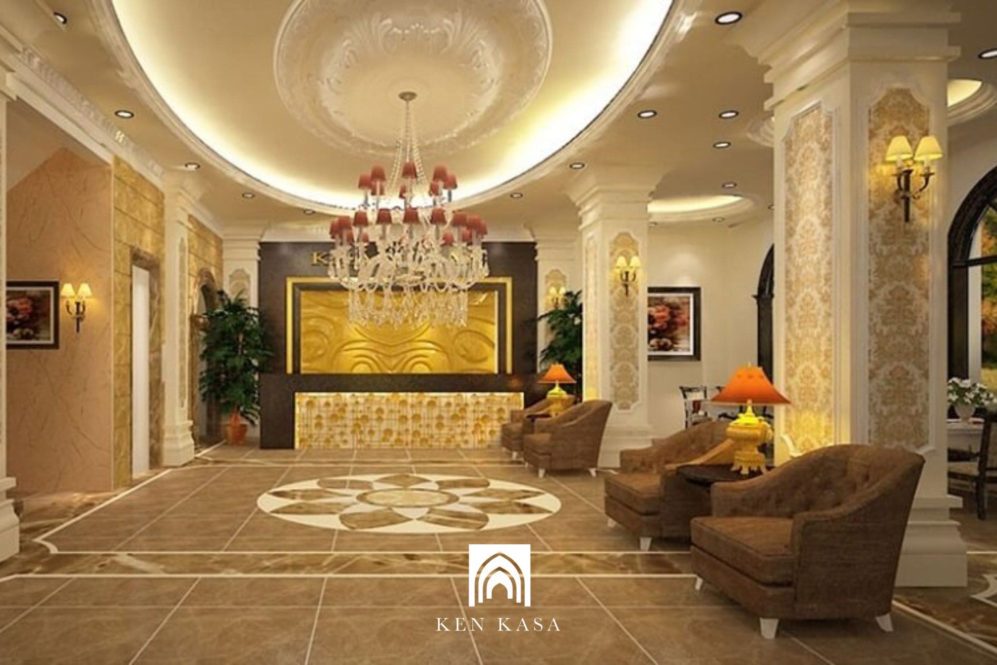 Thiết kế nội thất sảnh kh&aacute;ch sạn t&acirc;n cổ điển 3 sao