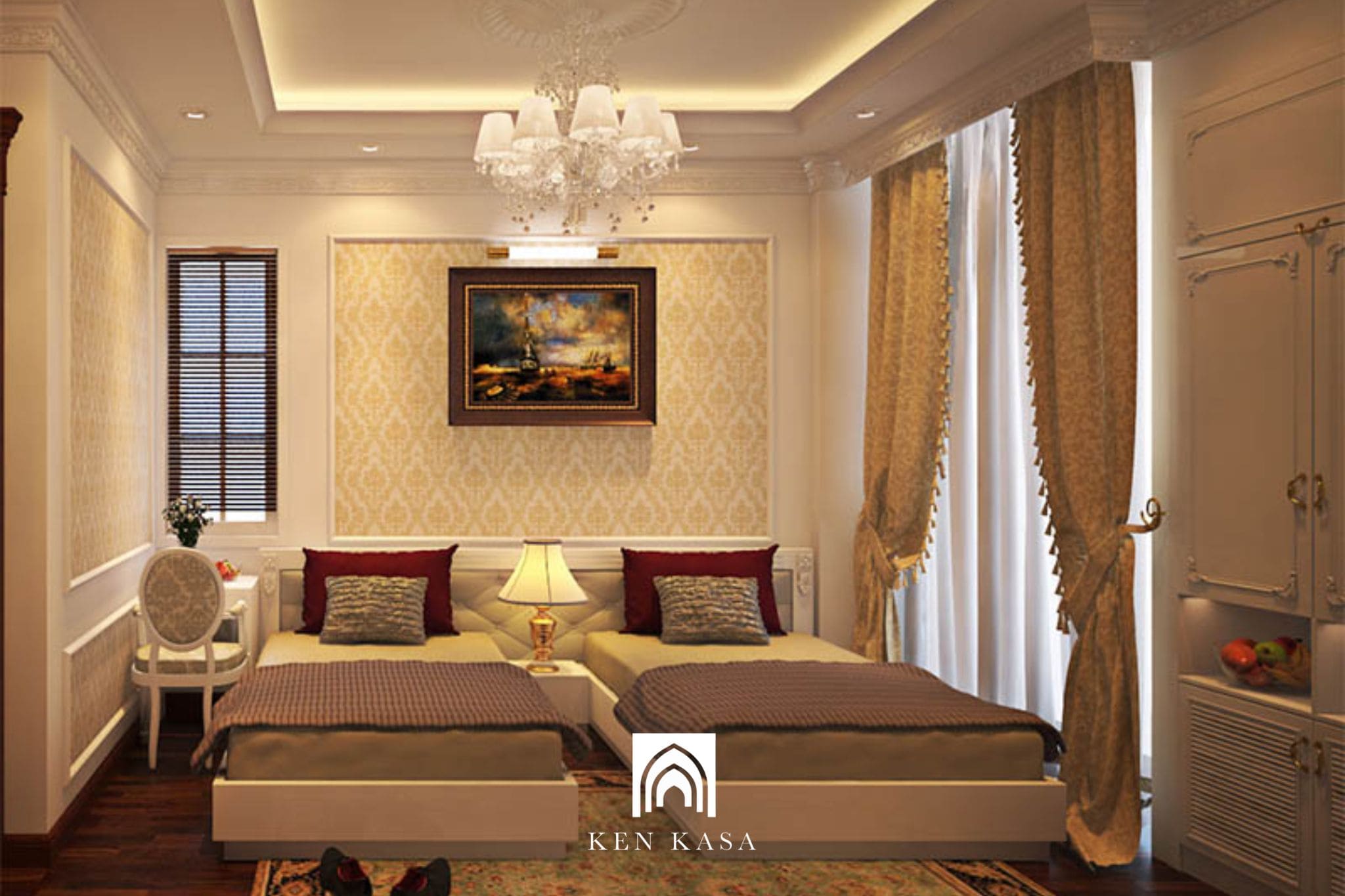 Thiết kế nội thất ph&ograve;ng ngủ kh&aacute;ch sạn t&acirc;n cổ điển 4 sao