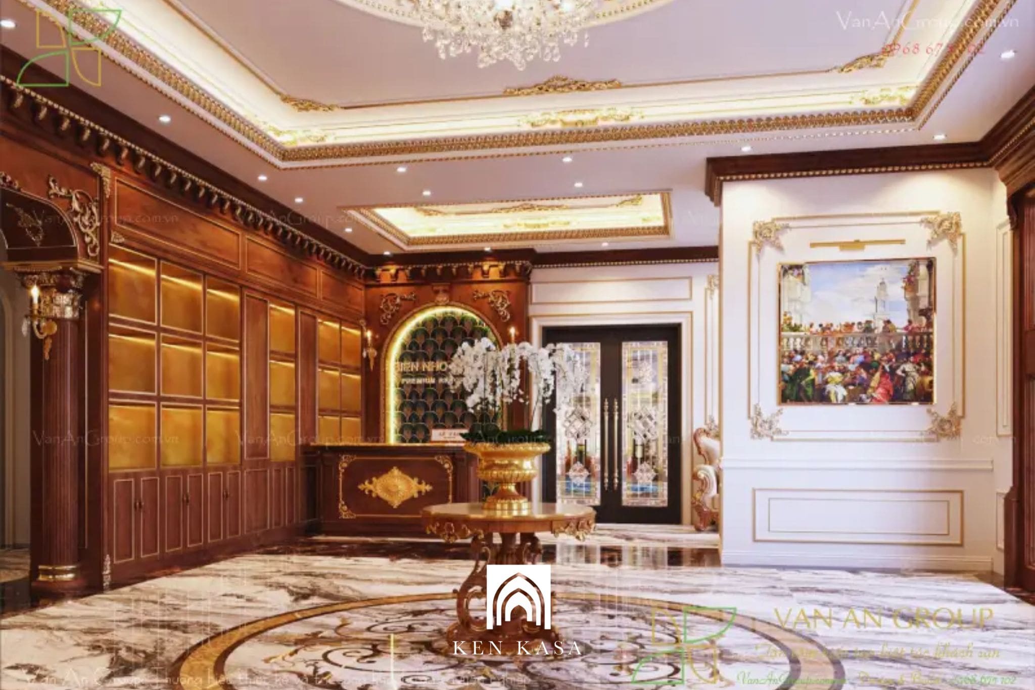 Thiết kế nội thất sảnh kh&aacute;ch sạn t&acirc;n cổ điển 4 sao