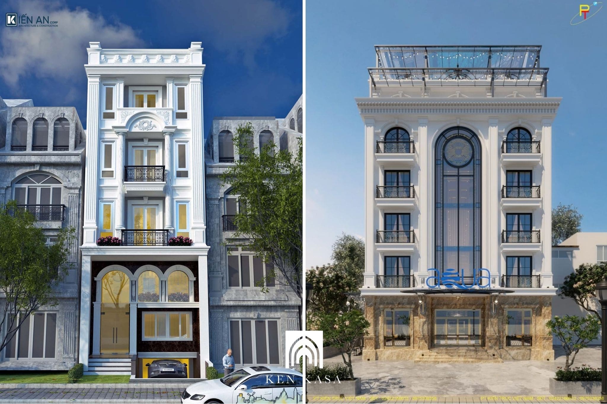 Mẫu thiết kế kh&aacute;ch sạn t&acirc;n cổ điển đẹp quy m&ocirc; mặt phố 5&ndash;7 tầng