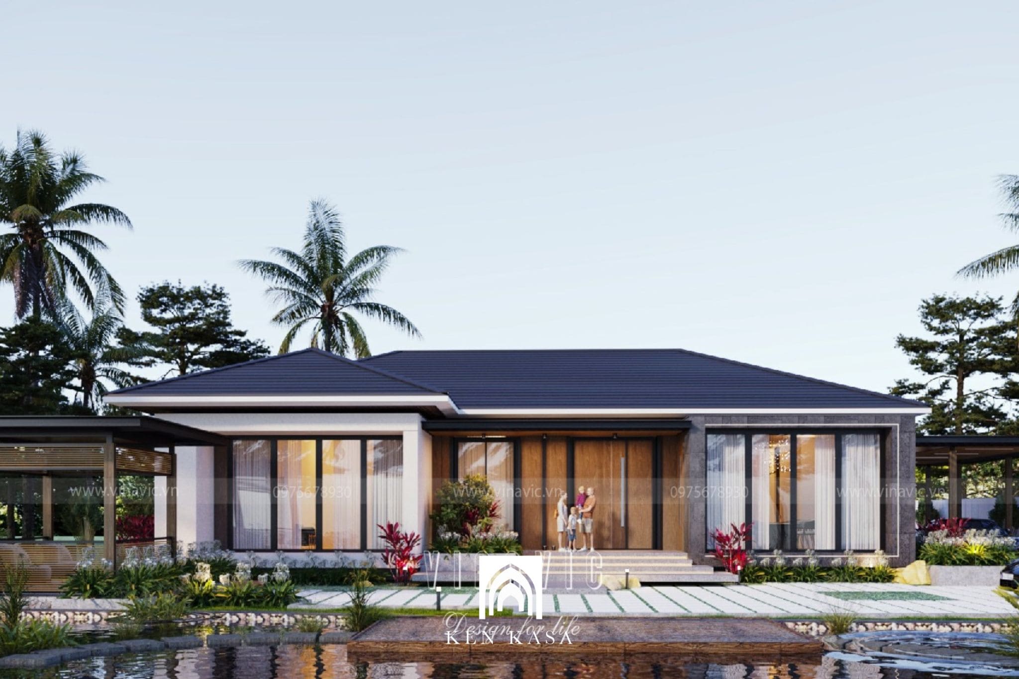 Nh&agrave; vườn nghỉ dưỡng 1 tầng phong c&aacute;ch hiện đại mở